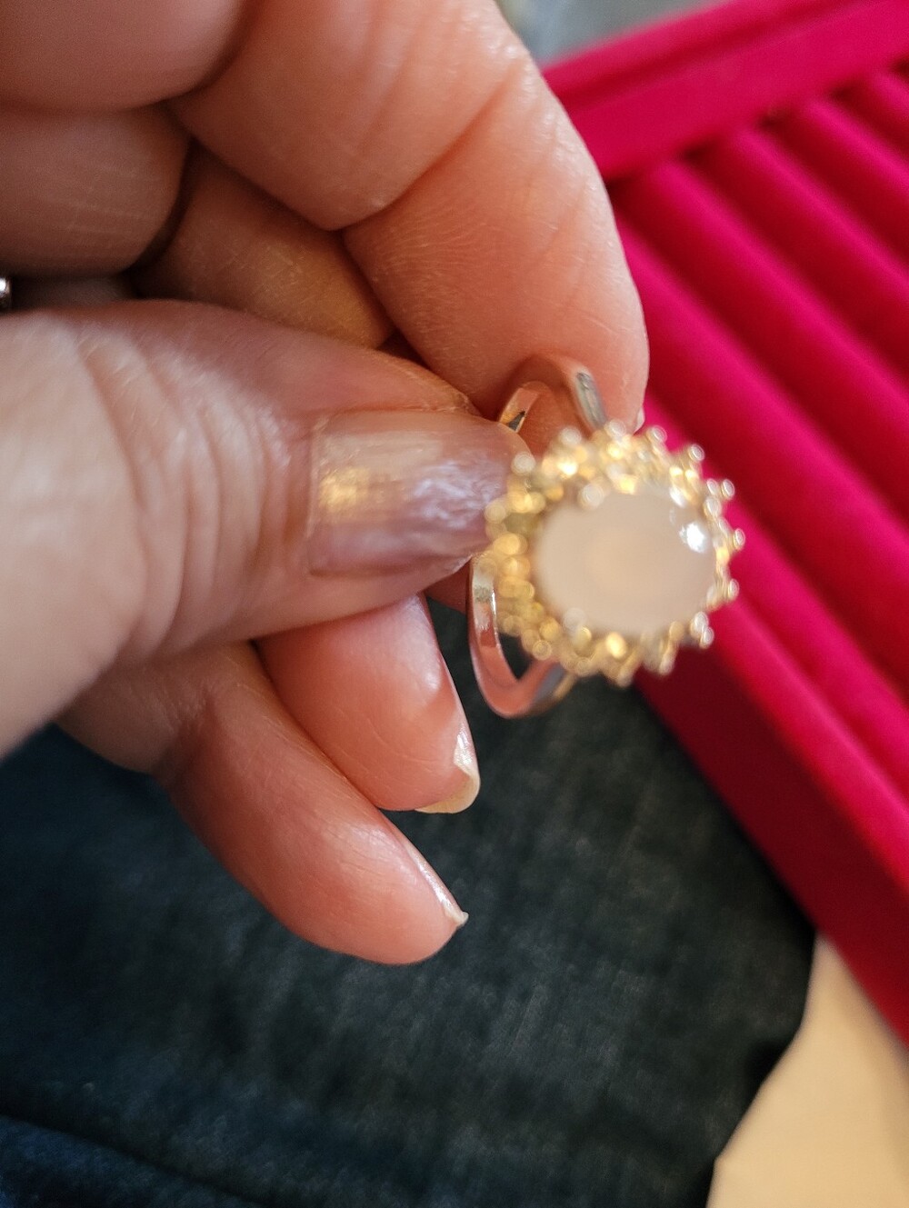 Gold Tone Round White Center Stone Halo Cocktail Ring - Size 9
